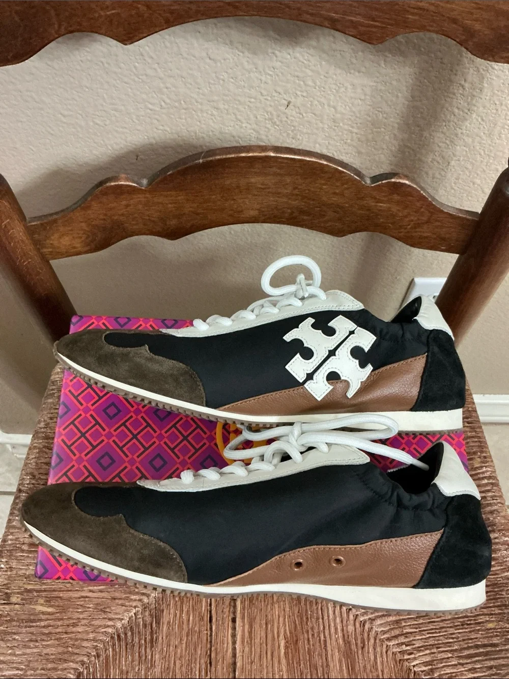 Tory Burch Black, White & Brown Low-Top Sneakers